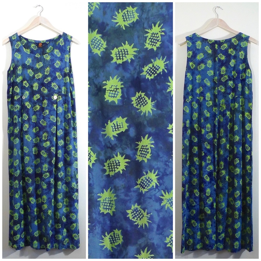 90s Pineapple Print Tie Dye Maxi Summer Dress